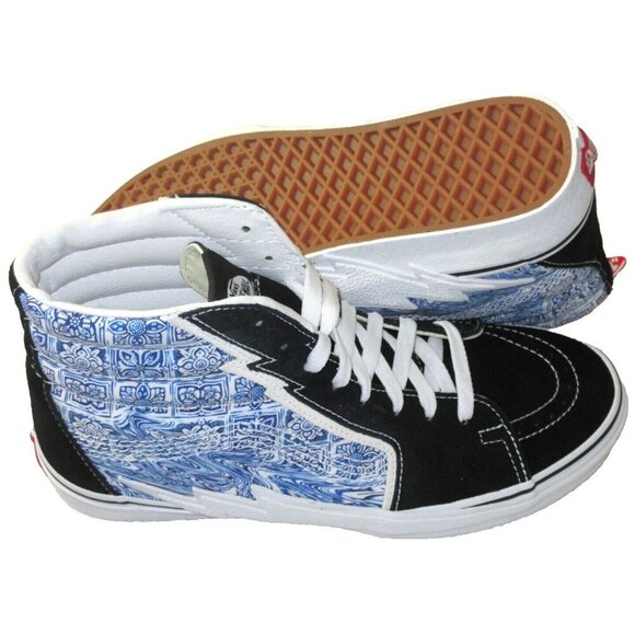 Vans Sk8-Hi Bolt Liquify Black Blue White Canvas Suede Skate shoes Sizes NIB - Picture 2 of 5